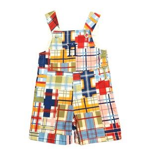 Princess Linens Shortalls Romper Multicolor Plaid "H" Monogram Baby 6-12 Months